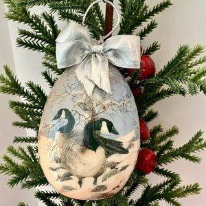 Oval Canadian Geese Christmas Ornament by Patricia Reach Decoupage
